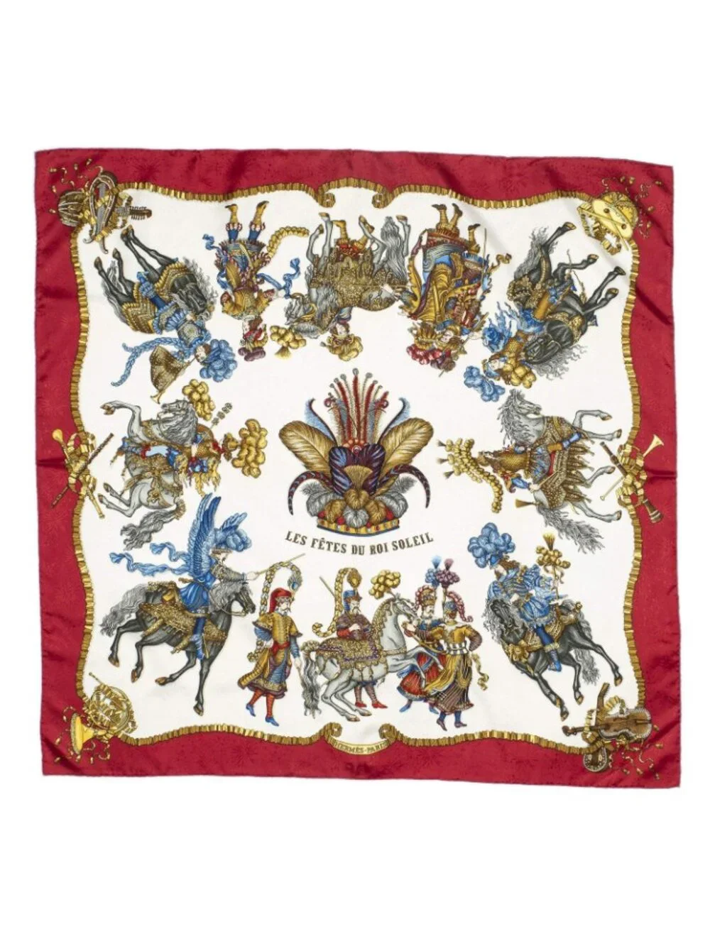 ★SOLD★ Hermes Scarf Red Ivory 100% Gold Jacquard Silk - Picture 2 of 5